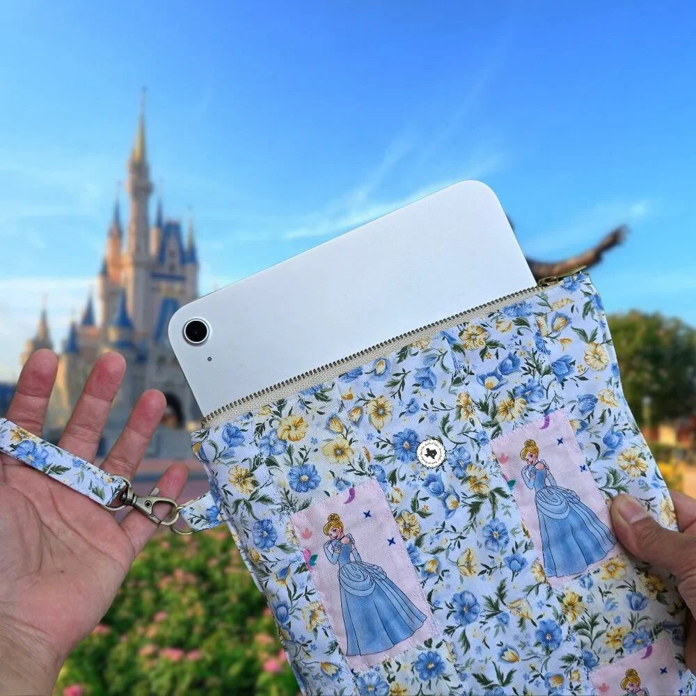 Handmade One-in-a-kind Quilted Cinderella Zipper Sleeve for iPad ebook journal